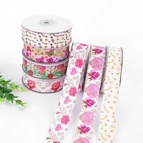 (5 yardas/lote) 25mm Floral estampado Grosgrain cinta DIY lazo arte tarjeta envoltura de regalos cintas de encaje ► Foto 1/6