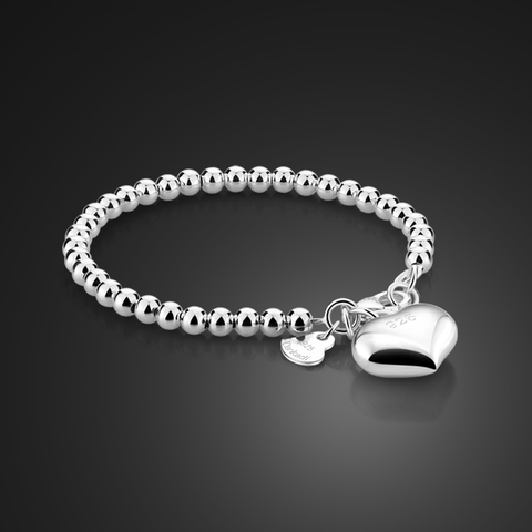 Pulsera de bolas simple de alta calidad de 4MM/6MM. Joyería sólida en forma de corazón de plata 925. Cadena de plata de 15cm/20cm para mujer a la moda ► Foto 1/6