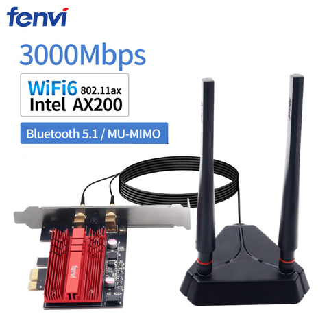 3000Mbps Wifi Intel AX200 PCIe Wifi inalámbrico adaptador de red Wi-Fi, 2,4G/5Ghz 802 11ac/ax Bluetooth 5,1 para PC de escritorio ► Foto 1/6