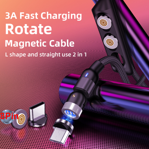 180+360 ° gira Magnética Teléfono Cable Micro USB cargador de tipo C para iPhone Samsung 