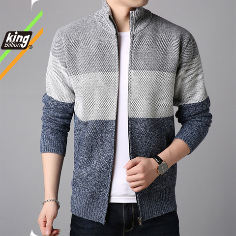 Cárdigan de punto con una hilera de botones para hombre, suéter de talla grande a la moda, con costura de colores, chaquetas con cuello levantado, novedad de primavera e invierno ► Foto 1/5