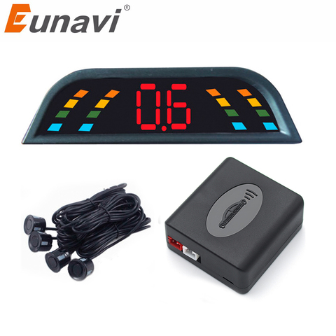 Eunavi Auto Parktronic LED Sensor de aparcamiento con 4 sensores inverso Backup coche Radar de estacionamiento Monitor sistema Detector de luz ► Foto 1/4