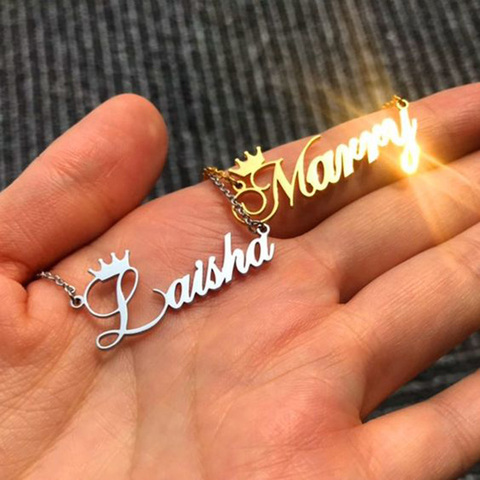 Collar personalizado con nombre de corona para mujer, placa de identificación, cadena de oro de acero inoxidable personalizada, joyería personalizada, regalo de cumpleaños ► Foto 1/6