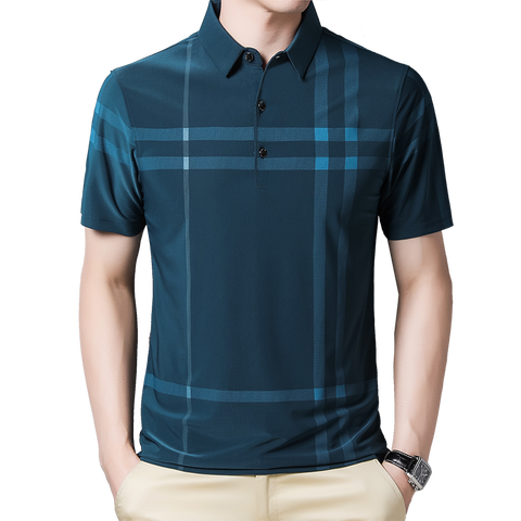 BROWON-Polo de negocios para hombre, camisa de manga corta a cuadros, informal, suelta y transpirable, antiarrugas, novedad de verano ► Foto 1/6