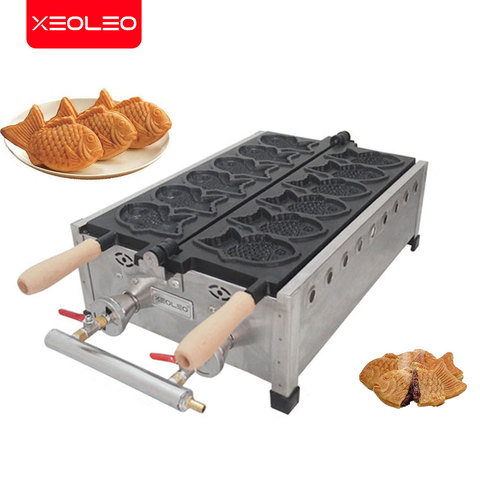 XEOLEO-máquina de hacer waffles Taiyaki con forma de pez, máquina para hacer conos de gofres de gas GLP, 6 modelos, antiadherente, para postres, sartén comercial ► Foto 1/1