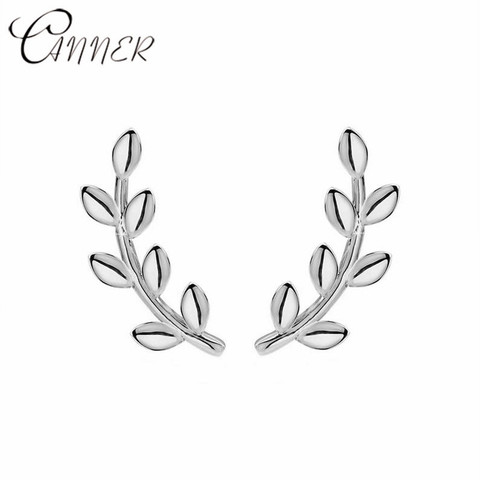 CANNER-pendientes minimalistas de Plata de Ley 925 para mujer, joyería con hojas, pendiente trepador, rama de perno, Oorbellen ► Foto 1/6