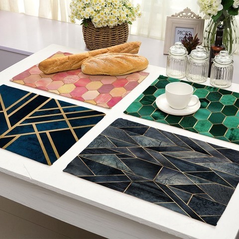 Manteles Individuales PARA CENA DE COCINA de lino y algodón con estampado de mármol geométrico, posavasos, alfombrillas para platos, 42x32cm, decoración del hogar, MG0028 ► Foto 1/6