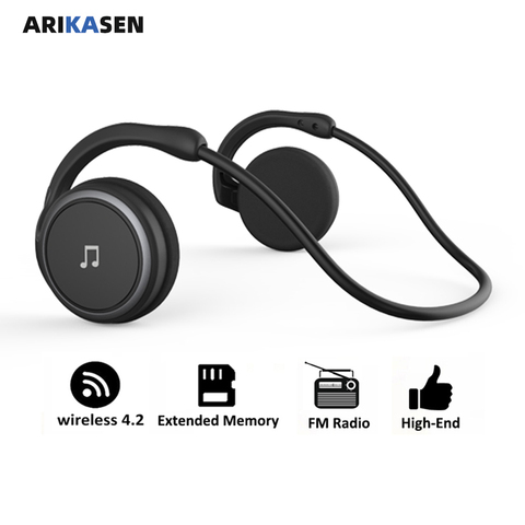 Arikasen-auriculares, inalámbricos por Bluetooth, Auriculares deportivos con reproductor de MP3, Radio FM, memoria extendida, micrófono ► Foto 1/6