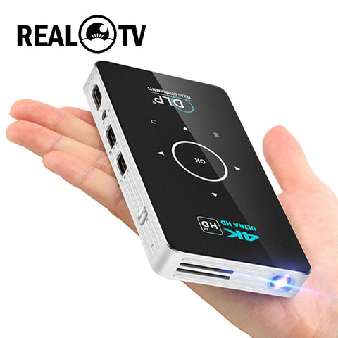 REAL TV-proyector C6 Mini 4K DLP, Android 9,0, Wifi, Bluetooth 4,0, Cine en Casa portátil, compatible con Miracast Airplay ► Foto 1/6