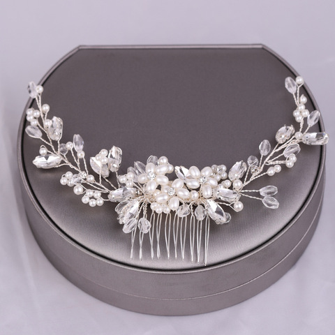 Peines de cristal para el pelo para mujer, Tiaras con diamantes de imitación, perlas, peineta nupcial, tocado para el pelo para mujer, accesorios para el cabello de boda para novia ► Foto 1/6