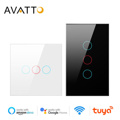 AVATTO-Interruptor de luces inteligente para pared, dispositivo táctil Tuya, WiFi, con panel de vidrio de lujo, aparato para muro, función por voz con Alexa y Google Home ► Foto 1/6