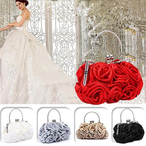 Bolso de mano de color liso con rosas para mujer, bolsa de mano de lujo, informal, para fiesta de noche y boda ► Foto 1/6