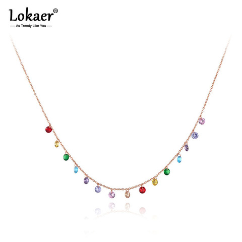 Lokaer-Gargantilla de acero inoxidable con cristales colgantes para mujer, collar cadena de eslabones, circonia cúbica, zirconia, circonita, zirconita, circón, colorido, varios colores, playa, N19125 ► Foto 1/6