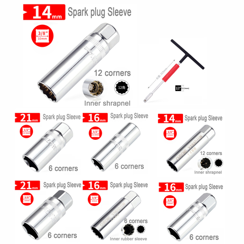 1 Uds 14 16 21mm chispa enchufe llave desmontaje de automóviles Reparación de llave de 3/8 de 1/2 pulgadas metralla llave herramienta ► Foto 1/6