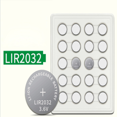 20 piezas 3,6 V LIR2032 lir 2032 batería recargable de ión-litio 40mah Li-ion botón pila de moneda para reemplazar CR2032 CR 2032 ► Foto 1/1