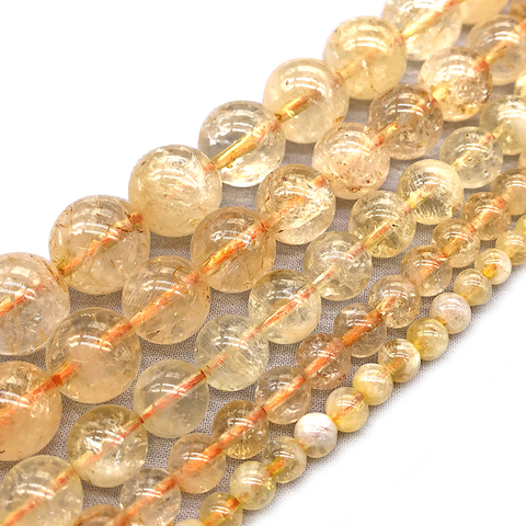 100% citrinos naturales de cristal amarillo piedra redonda suelta perlas para la fabricación de la joyería Diy pulsera collar 4/6/ 8/10/12mm 15