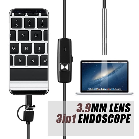 AN100-cámara endoscópica 3 en 1, 3,9mm, 8mm, boroscopio de inspección Micro USB tipo c, IP67, cable rígido impermeable para Android PC ► Foto 1/6