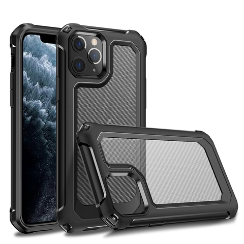 Funda armadura militar con patrón de fibra de carbono para iPhone 11 Pro Max 12 Mini 11Pro, funda protectora de silicona a prueba de golpes ► Foto 1/6