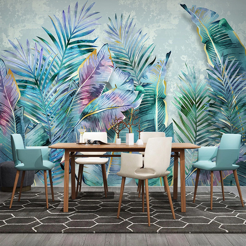 Papel tapiz Mural personalizado De cualquier tamaño, hojas De plantas tropicales 3D, luz De lujo para sala De estar, dormitorio, decoración del hogar, Papel De pared ► Foto 1/6