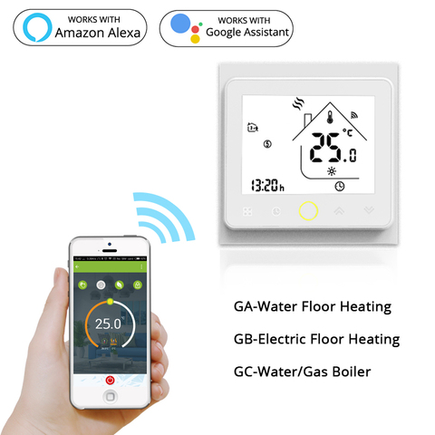 WiFi inteligente controlador de temperatura termostato eléctrica de agua caliente, calefacción de la caldera de Gas de agua funciona con Eco Google casa Tuya. ► Foto 1/6