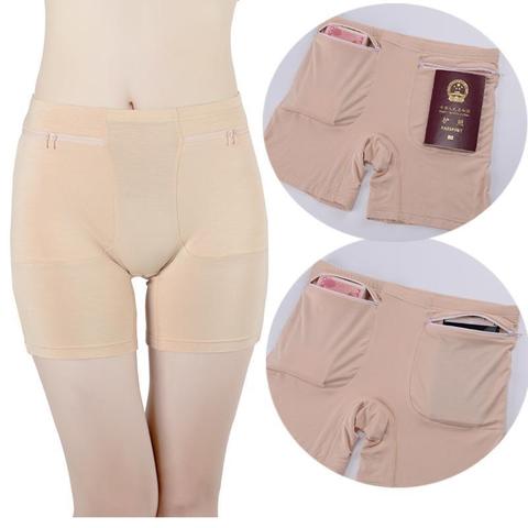 Las mujeres ropa interior de fibra de bambú pantalones de seguridad anti-robo pantalones cortos bolsillo cremallera anti-glare ropa interior Mujer ropa interior pantalones de seguridad ► Foto 1/6