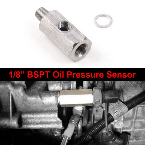 Acero inoxidable 1/8 ''BSPT Sensor de presión de aceite T a NPT adaptador Turbo línea de alimentación manómetro T ► Foto 1/6