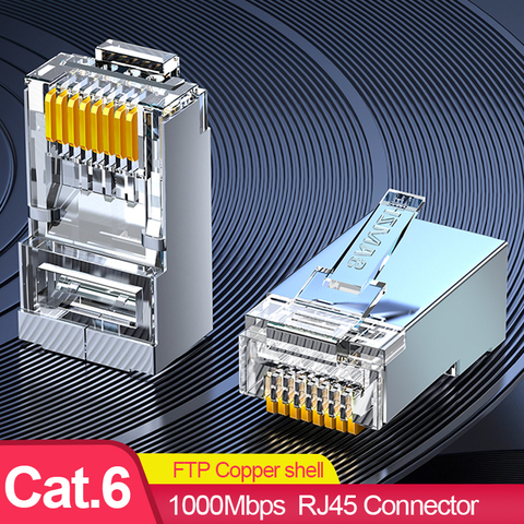 SAMZHE Cat6-conector RJ45, 8P8C, Cable Lan Modular, enchufe de cabeza, 50 Uds./30 Uds./100Psc Cat 6, conector de red Crimp RJ 45 para Ethernet ► Foto 1/6