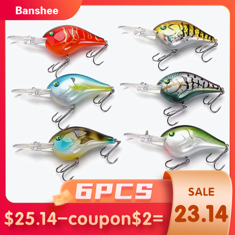 Banshee 6 unids/lote 75mm 24g VC02 señuelo duro para pesca Chub ronda Bill Pike Walleye bajo buceo profundo Crankbait wobblers un cebo ► Foto 1/6