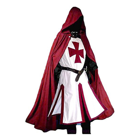 Hombres medievales Crusader Caballeros Templarios trajes de túnica renacentista Halloween Surcoat Warrior Black Plague capa Top de Cosplay S-3XL ► Foto 1/6