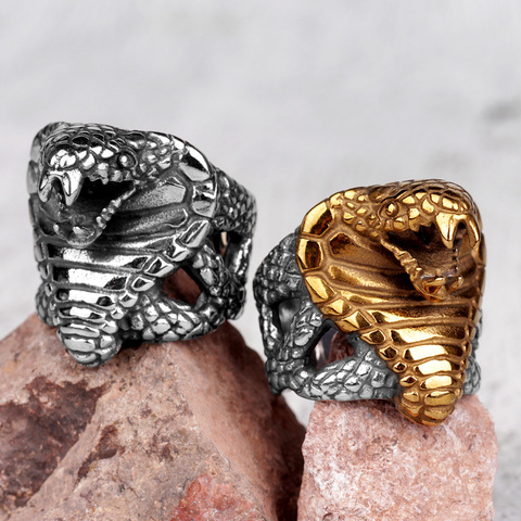 De acero inoxidable hombres anillos Cobra serpiente de animales Punk Rock personalidad para Biker hombre joyas para un novio creatividad regalo venta al por mayor ► Foto 1/6