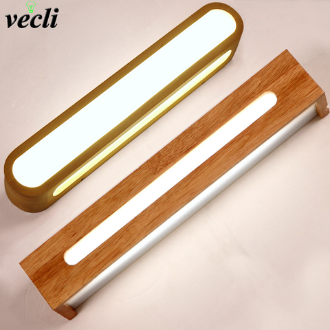 Luz de pared de madera de dormitorio nórdico creativo 12W AC110-240V lámpara de fondo de estudio de vestíbulo luz para espejo de baño con LED ► Foto 1/6