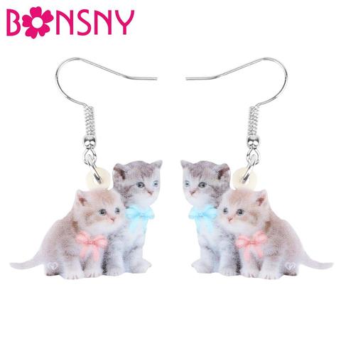 Bonsny-pendientes acrílicos con doble lazo para mujer y niña, aretes colgantes de gato y gatito, joyería de Animal para mujer, niña, adolescente Niño, accesorio de decoración ► Foto 1/5