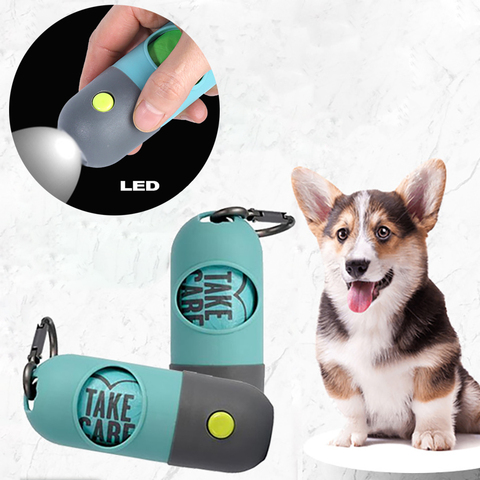 Dispensador de Bolsa para popó para perros con luz LED, Gato de recogida de residuos, funda cartuchera para exteriores, suministros para mascotas, organizador portátil de bolsas de basura ► Foto 1/1