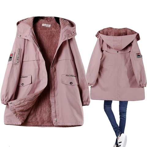 Parka de lana con capucha para mujer, abrigo cálido holgado de longitud media, chaqueta cortavientos acolchada rosa y azul para invierno ► Foto 1/5