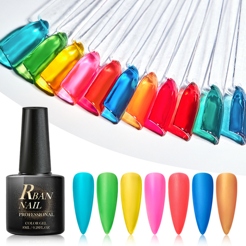 RBAN NAIL-esmalte de uñas en Gel, laca de cristal transparente para uñas, laca de Gel para uñas, color rojo, rosa, Gel UV para arte de uñas, 8ml ► Foto 1/6