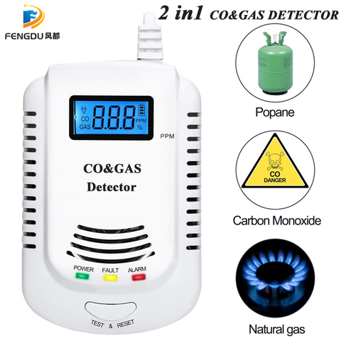 CO-Detector de alarma para el hogar, Detector de monóxido de carbono y Gas explosivo 2 en 1, con pantalla LED ► Foto 1/6