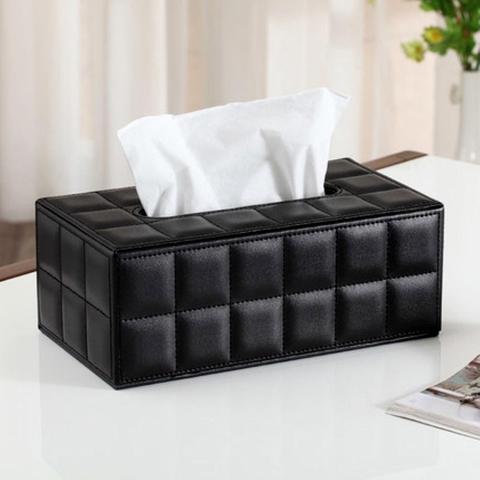 Caja de almacenamiento para coche, dispensador de pañuelos con soporte de papel en color blanco y negro moderno con forma rectangular de piel sintética, decoración de mesa para restaurante y hogar ► Foto 1/6