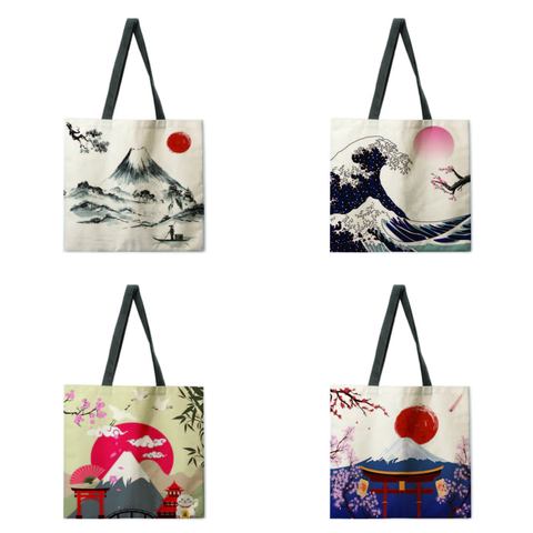 De Mount Fuji de japón casuales de las señoras bolso bolsa mujeres hombro bolsa bolso de compras plegable de playa al aire libre bolsa de ► Foto 1/6