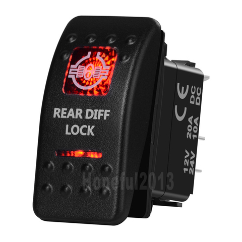 Candado de diferencial trasero para coche, interruptor de palanca basculante, Red, Led rojo, 5 pines de encendido y apagado, 12V, 20A, 24V, 10A, estilo Carling ARB Narva 4x4 ► Foto 1/5