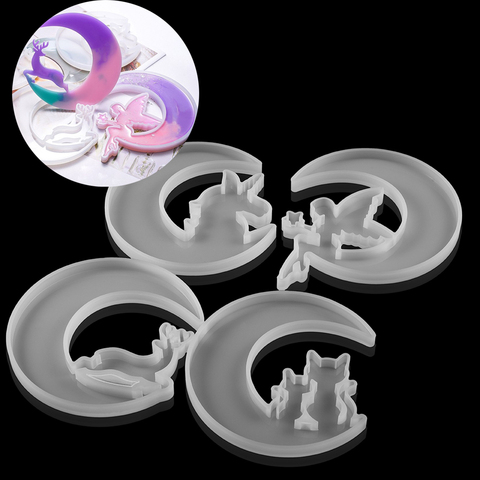 Moldes de silicona para hacer joyas, 1 Uds., moldes de resina UV con forma de luna, gato, ciervo, Moldes de resina epoxi, Ángel unicornio, DIY ► Foto 1/6