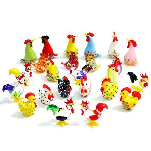 6 uds de Vidrio colorido Gallo Turquía de Figurines en miniatura hecho a mano lindo Gallo pollo animales adornos decoración de Navidad para el hogar regalos ► Foto 1/6