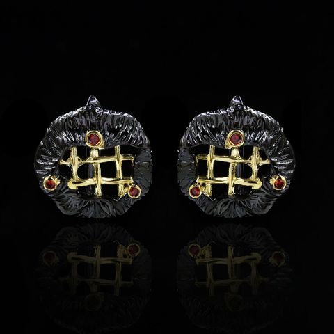 Hecho de Oro Negro geométrico hueco pendientes ruby cross línea pendientes de fiesta, pendientes de joyería de fiesta damas alta joyería pendientes ► Foto 1/5