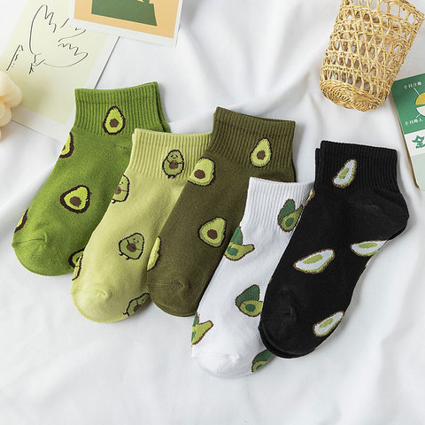 Nueva moda de algodón de las mujeres Fruta de dibujos animados de verano Calcetines japonés aguacate bonitos calcetines de barcos Casual suave corta las niñas Calcetines ► Foto 1/6