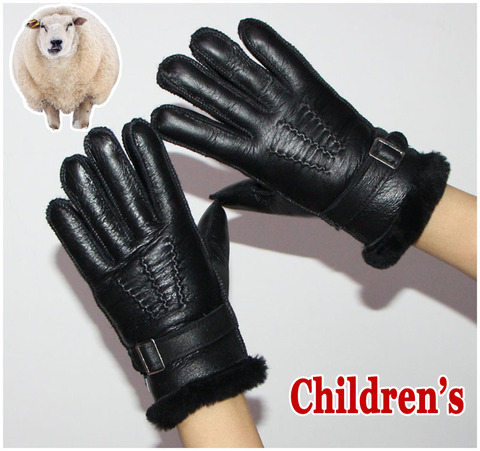 Guantes de piel de oveja para niños, guantes de lana de oveja para invierno, gruesos, de lana auténtica, para escuela primaria, nuevos ► Foto 1/4