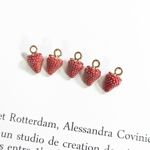 Colgante de fresa esmaltado, 10x15mm, para fabricación de joyas, pendientes, pulsera, dijes de fruta, 10 Uds. ► Foto 1/5