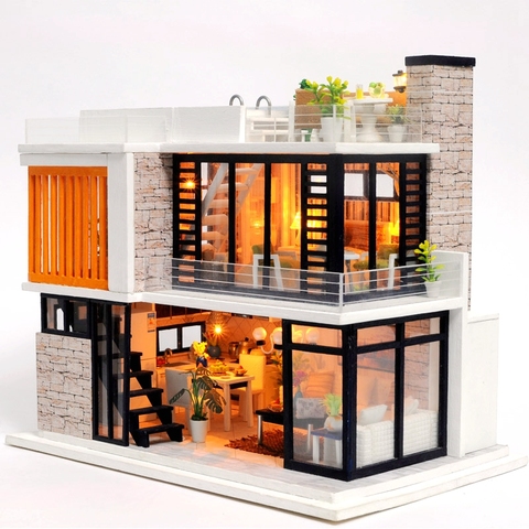 DIY casa de muñecas casas de muñecas en miniatura muebles de casa de muñecas  Kit de piscina construcción villa juguete para niños regalo de Navidad -  Historial de precios y revisión |