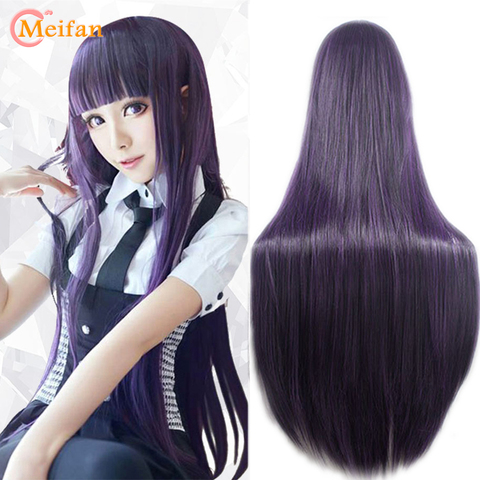 MEIFAN-pelucas de Cosplay de Anime, peluca de pelo largo liso de 100cm, resistente al calor, sintética, púrpura, negro, Natural ► Foto 1/6