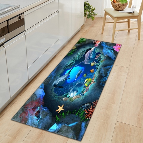 Alfombra de peces de mundo oceánico 3D, Felpudo de entrada para dormitorio, decoración del suelo del hogar, sala de estar, baño, antideslizante ► Foto 1/6