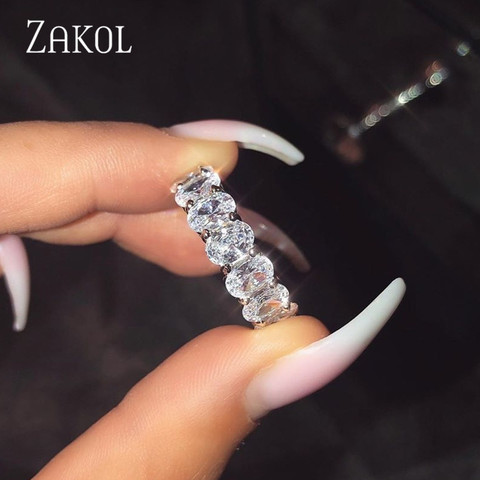 ZAKOL-Anillos Eternity para mujer, sortija ovalada de Zirconia cúbica, joyería de boda, regalo para parejas ► Foto 1/6