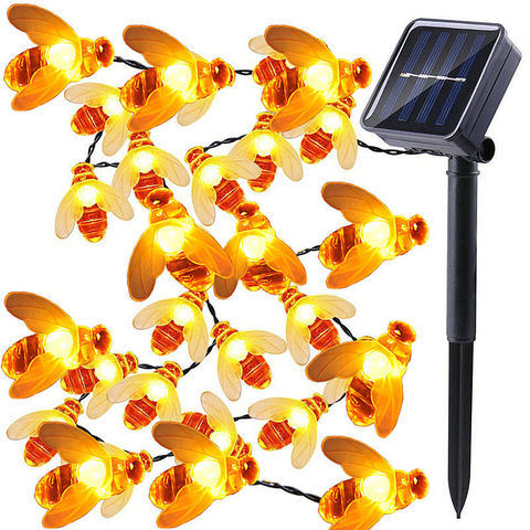 Cadena de luces solares de 5M con forma de abeja de miel, 20 luces de hadas alimentadas por energía Solar para exteriores, valla de jardín de hogar, decoración de verano ► Foto 1/6